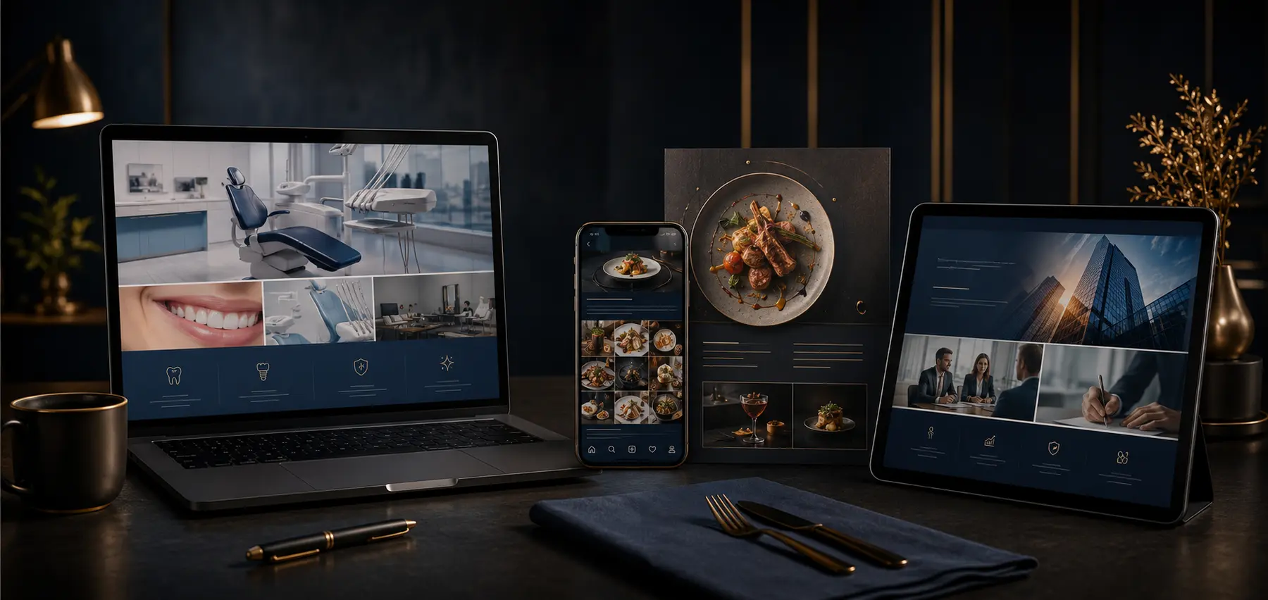 نماذج رقمية لقطاعات العيادات والمطاعم وشركات الخدمات — Digital work concepts for clinics, restaurants, and service companies