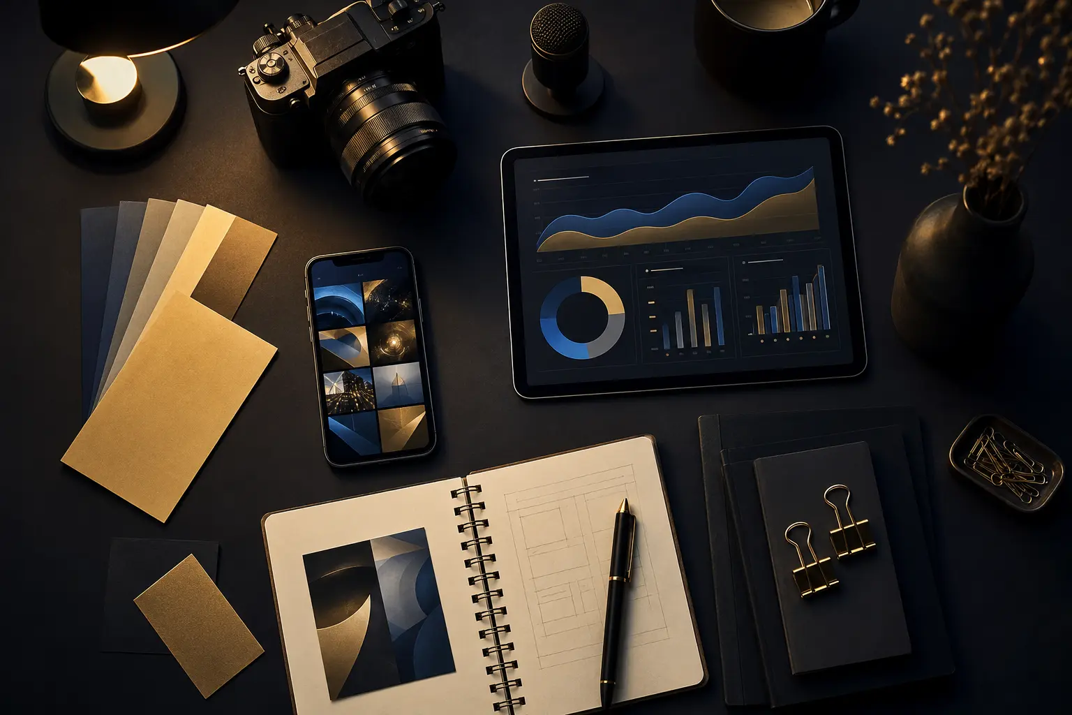 مساحة عمل تجمع أدوات التسويق وصناعة المحتوى والتحليلات — Integrated digital marketing workspace